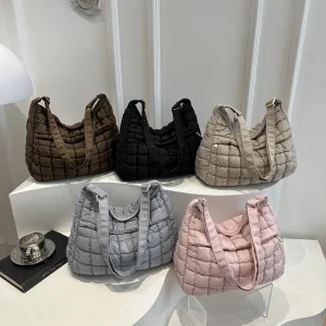 2025 New Quilted Puffer Shoulder Bag for Women Large Capacity Tote Sling Bag Fashion Casual Crossbody Satchel Bag Female Handbag