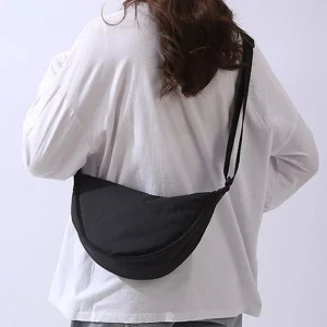 Solid Color Women's Portable Shoulder Bag Simple Female Nylon Cloth Padded Crossbody Bags Travel Purse Handbags Messenger Bag